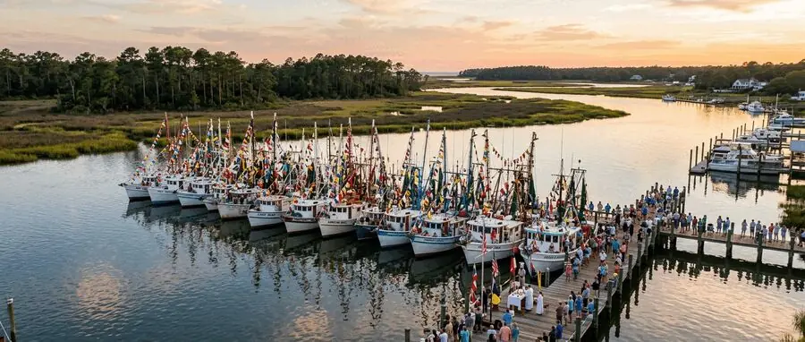 Decorated boats at a blessing of the fleet