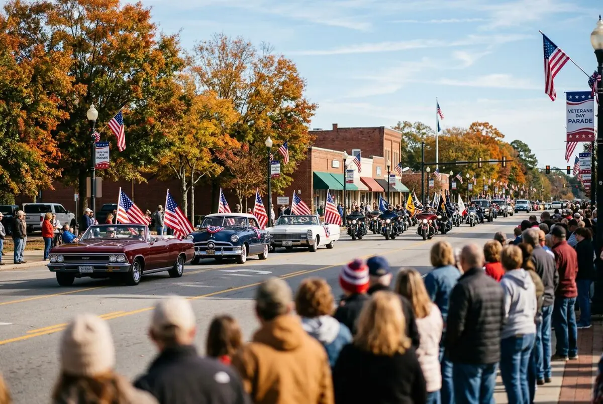 Crowds lining the street at a small-town parade
